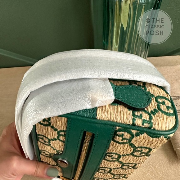 ❌SOLD❌ NEW Green Ophidia GG Supreme Raffia Shoulder Crossbody Bag - Picture 6 of 10